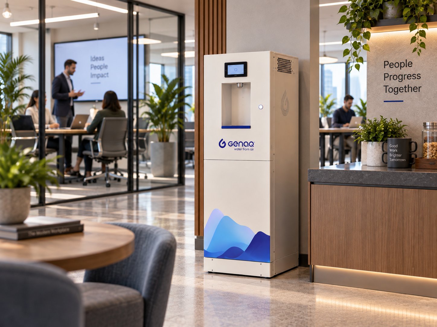 Circular water system in a modern open office with workstations